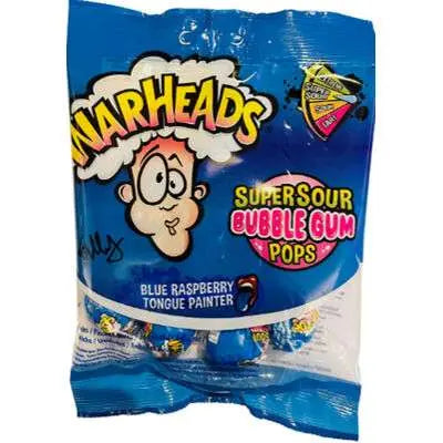 Warheads Super Sour Bubble Gum Pops kék málna ízű savanyú nyalóka csomag 105g